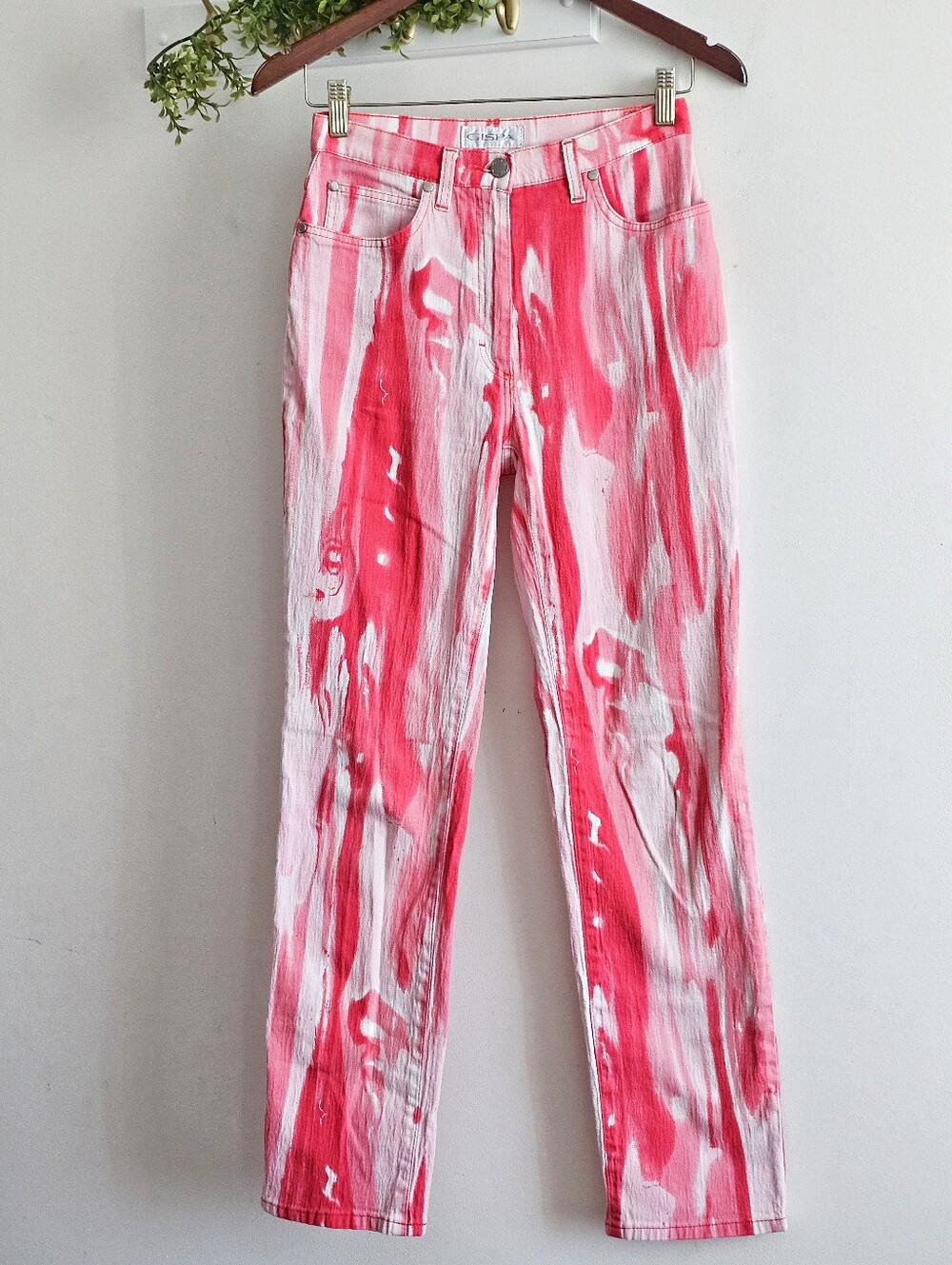 Gispa Italy Pink Red Abstract Print Straight Leg Jeans Women’s Size 6